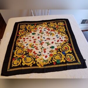 Beautiful Vintage Foulard Scarf Lady Bug Butterfly Floral Pure Silk